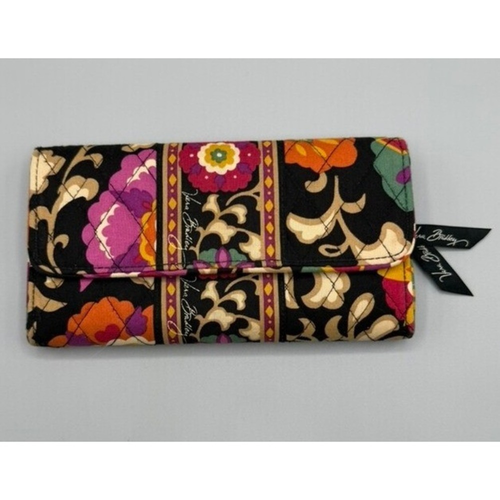 Vera Bradley Suzani Wallet Organizer Retired Floral Black Purple Orange Quilted